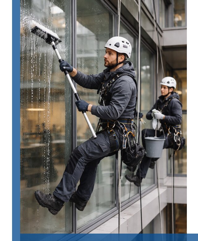 Профессиональная мойка витражей промышленными альпинистами в Красногорске