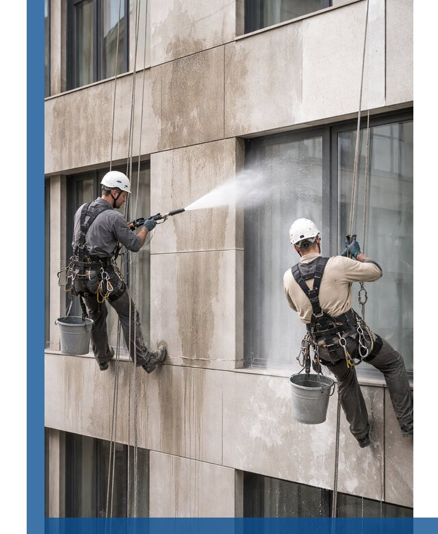 Послестроительная мойка фасада промышленным альпинизмом в Красногорске