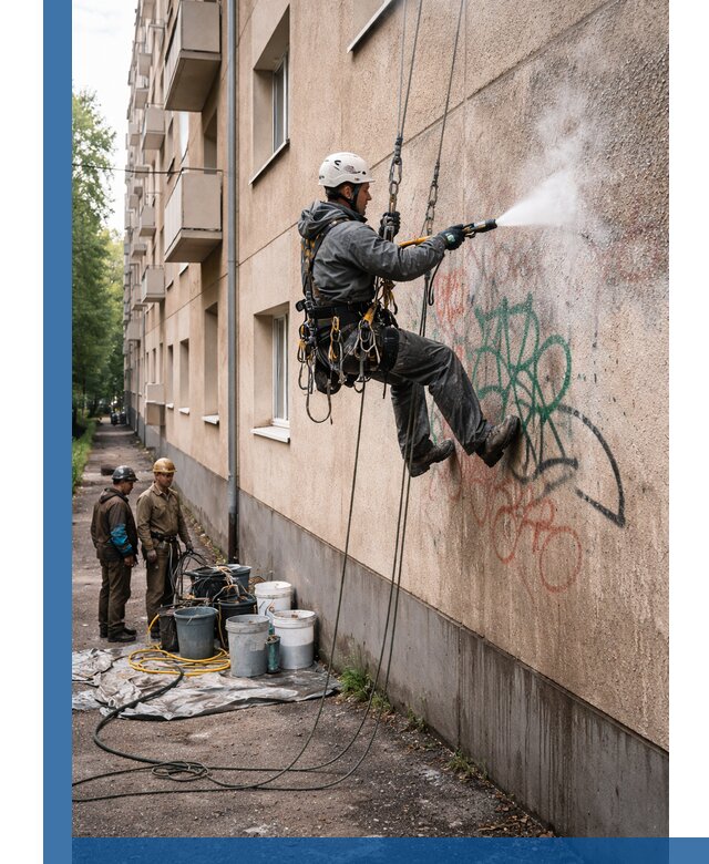 Удаление граффити с фасада в Красногорске без следов и повреждений