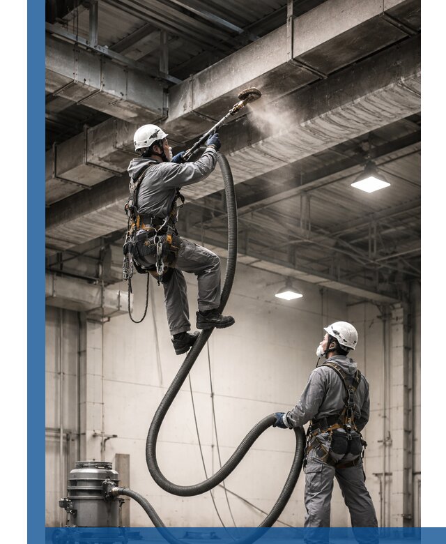 Обеспыливание потолочных конструкций в Красногорске промышленным альпинизмом