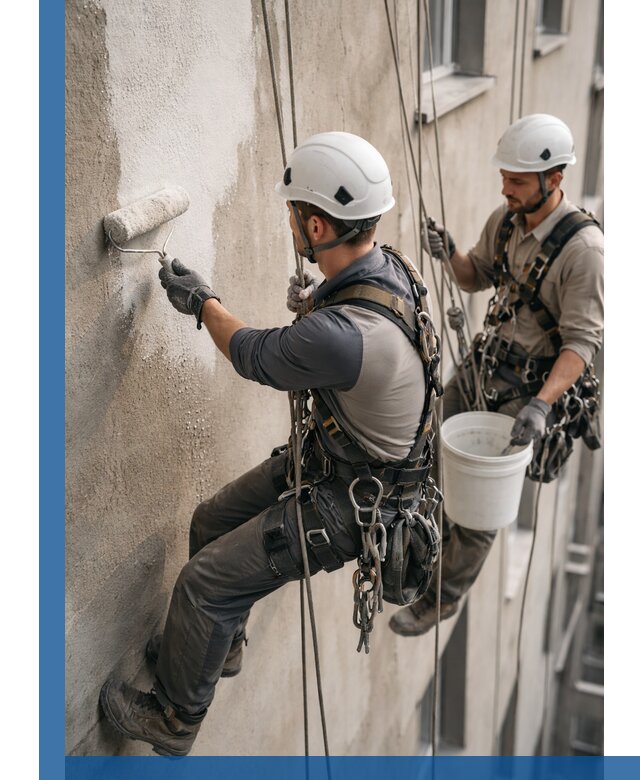 Грунтовка фасада на высоте в Красногорске промышленными альпинистами