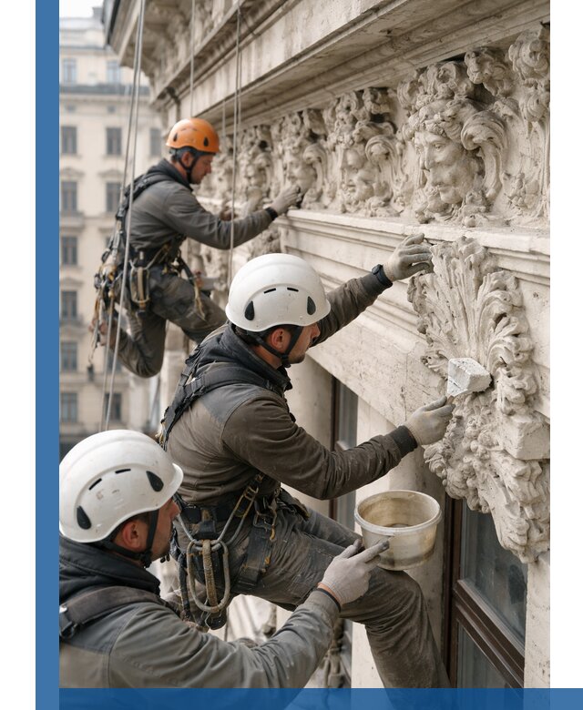 Реставрация фасадной лепнины с высотными работами в Красногорске