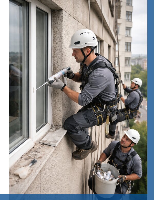 Герметизация оконных швов снаружи в Красногорске от 1524 р. | ВЫСОТНИК-Крр