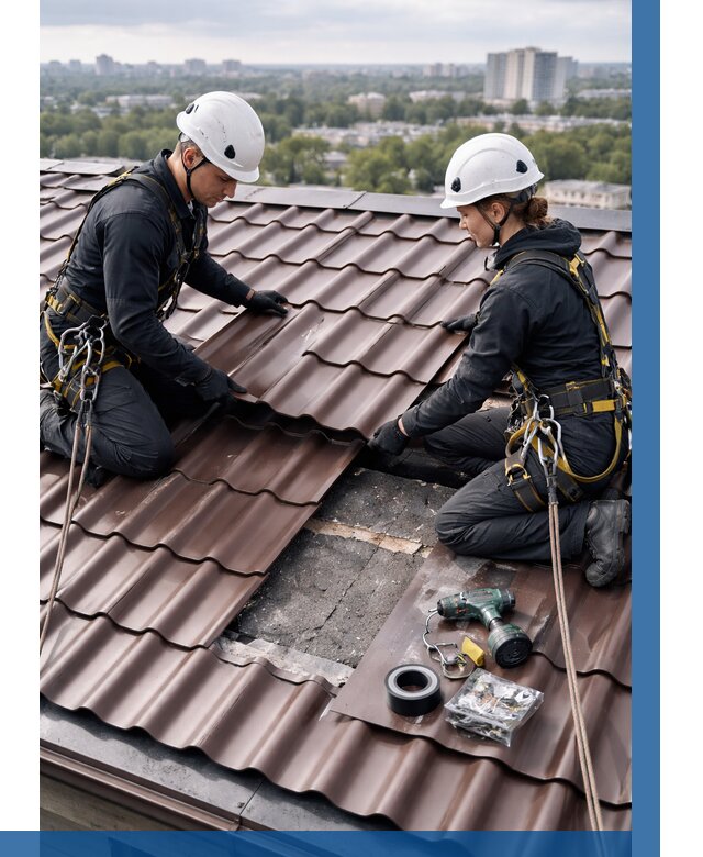 Ремонт металлочерепицы на крыше в Красногорске от 914 р. | ВЫСОТНИК-Крр