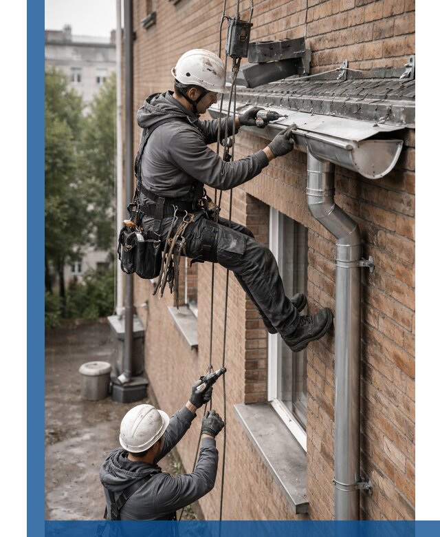 Монтаж водосточной системы на здании в Красногорске под ключ