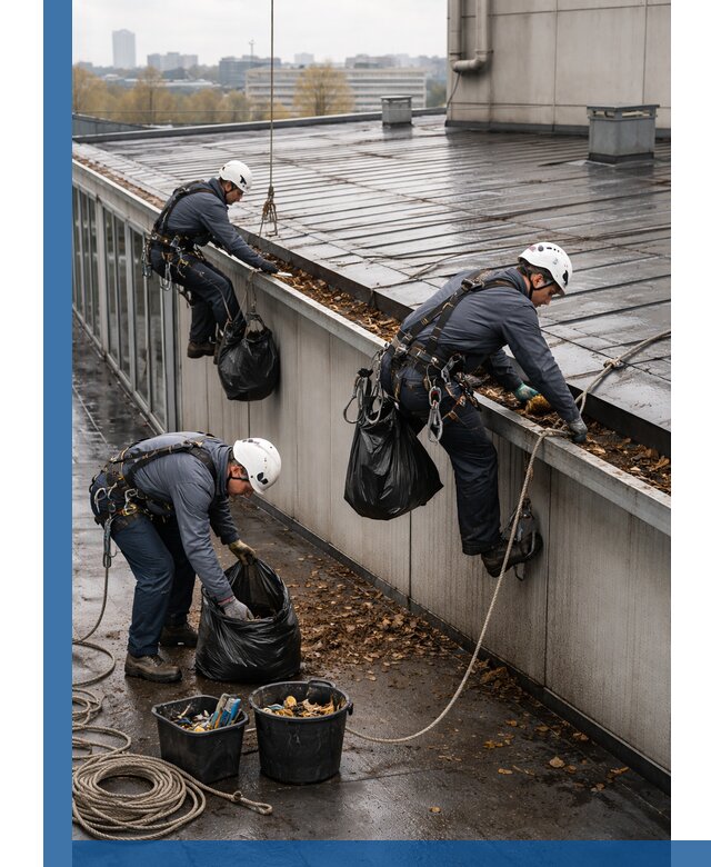 Очистка кровли по периметру в Красногорске силами промышленных альпинистов