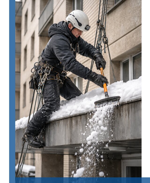 Очистка козырьков от снега в Красногорске круглогодично безопасно