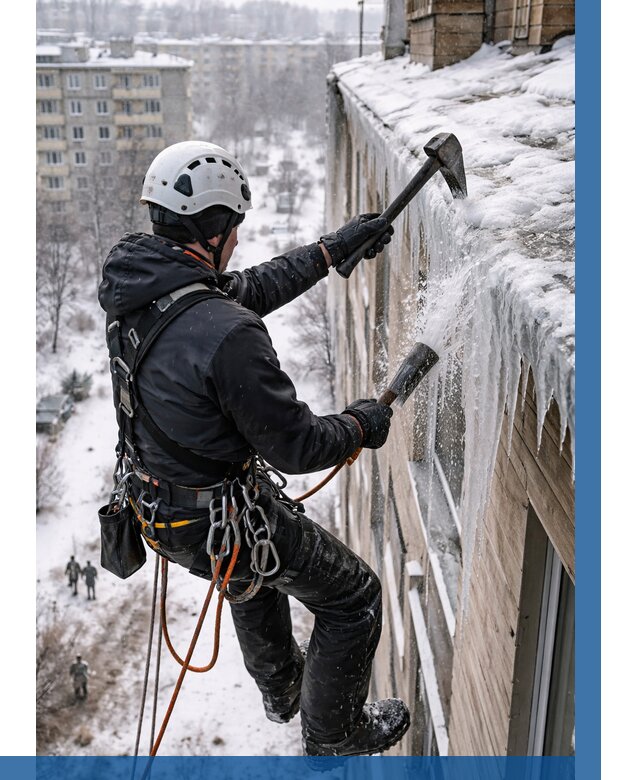 Сбивание сосулек с крыши в Красногорске по цене от 4572 р. | ВЫСОТНИК-Крр