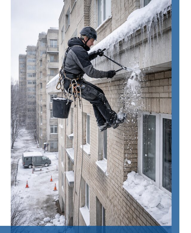 Удаление наледи с карнизов в Красногорске от 356 р. | ВЫСОТНИК-Крр