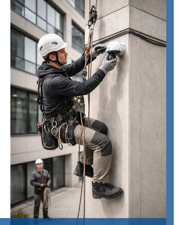 Монтаж камер видеонаблюдения на фасаде в Красногорске от 8637 р.-ВЫСОТНИК-Крр