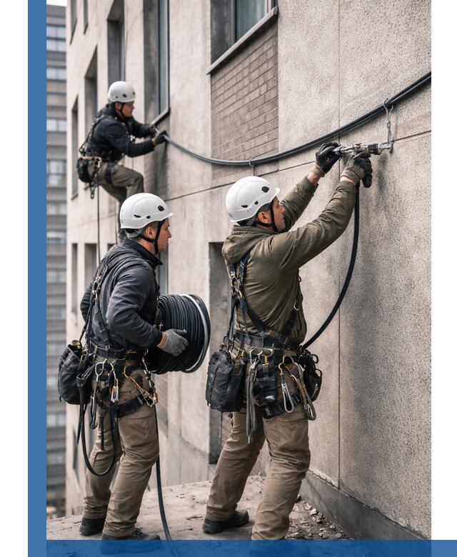 Прокладка кабеля по фасаду в Красногорске, профессиональный монтаж