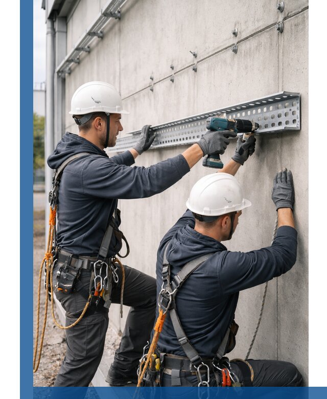 Монтаж кабельных лотков на фасаде зданий в Красногорске с гарантией