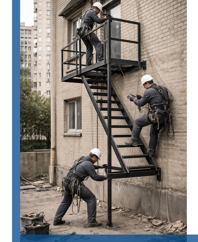 Монтаж пожарной лестницы в Красногорске, установка и крепление