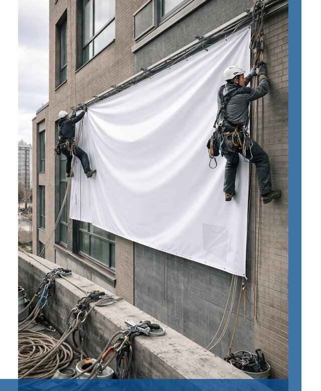 Монтаж баннеров на фасаде в Красногорске от 660 р. заказать ВЫСОТНИК-Крр