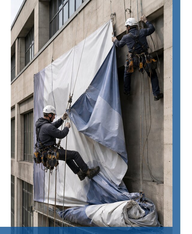 Демонтаж баннеров с фасада в Красногорске от 4572 р. | ВЫСОТНИК-Крр