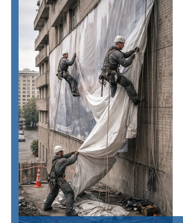 Демонтаж баннеров с фасада в Красногорске оперативно и безопасно