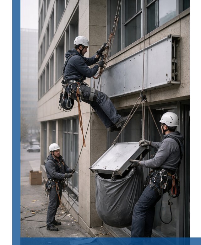 Демонтаж рекламной вывески с высотными работами в Красногорске