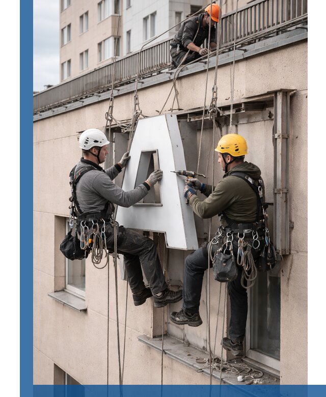 Ремонт и восстановление наружных вывесок на высоте в Красногорске