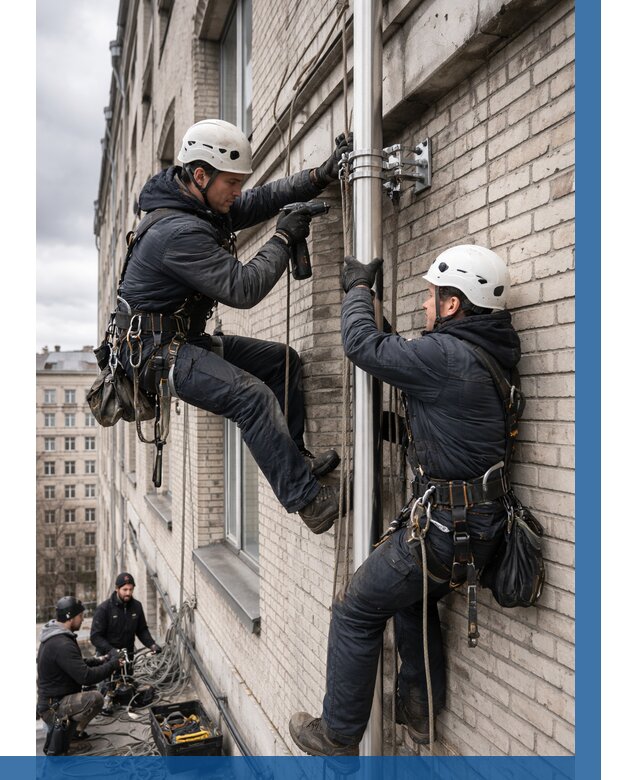 Монтаж флагштока на здании в Красногорске от 6605 р. | ВЫСОТНИК-Крр