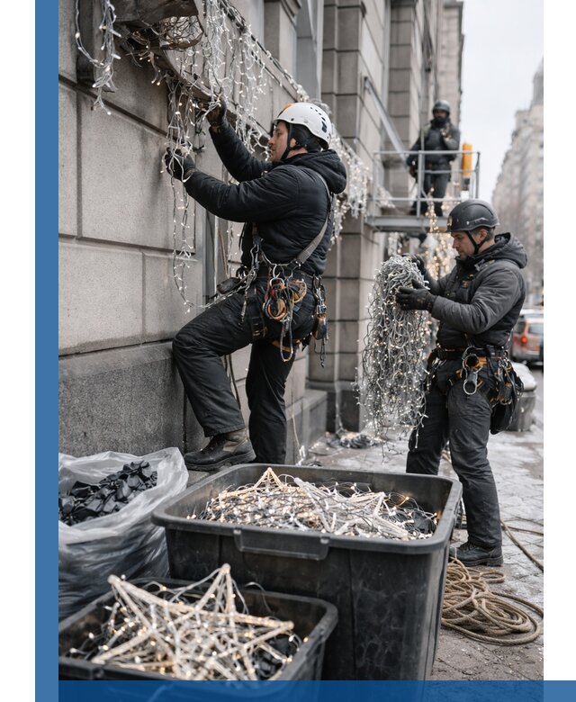 Демонтаж новогоднего оформления и гирлянд в Красногорске