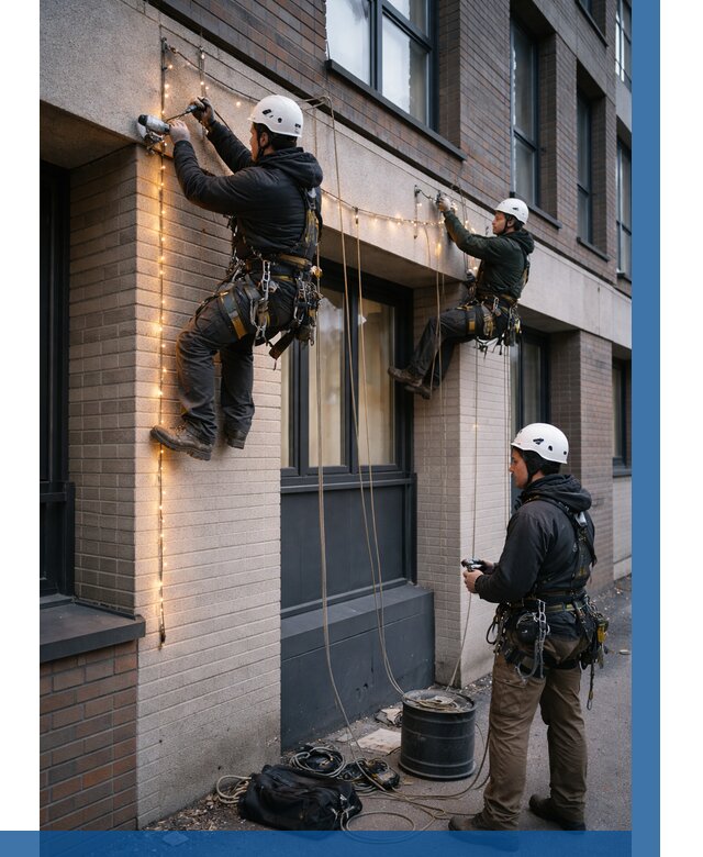 Монтаж гирлянд на фасаде в Красногорске от 3556 р. | ВЫСОТНИК-Крр