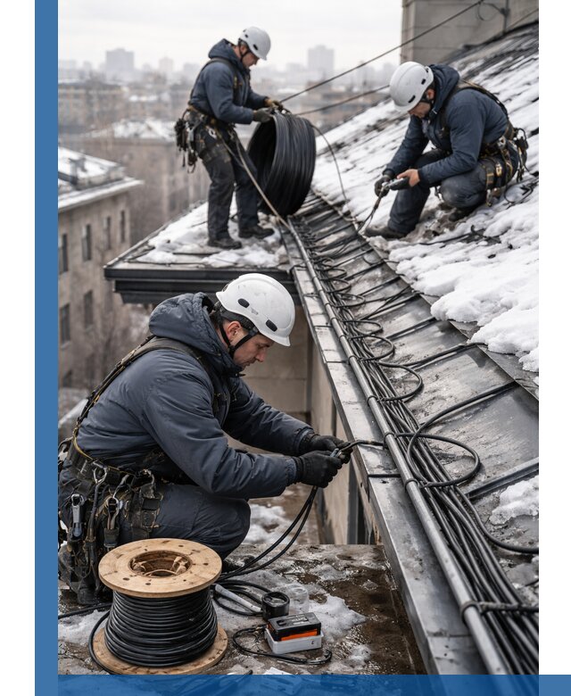 Монтаж греющего кабеля на кровле в Красногорске под ключ
