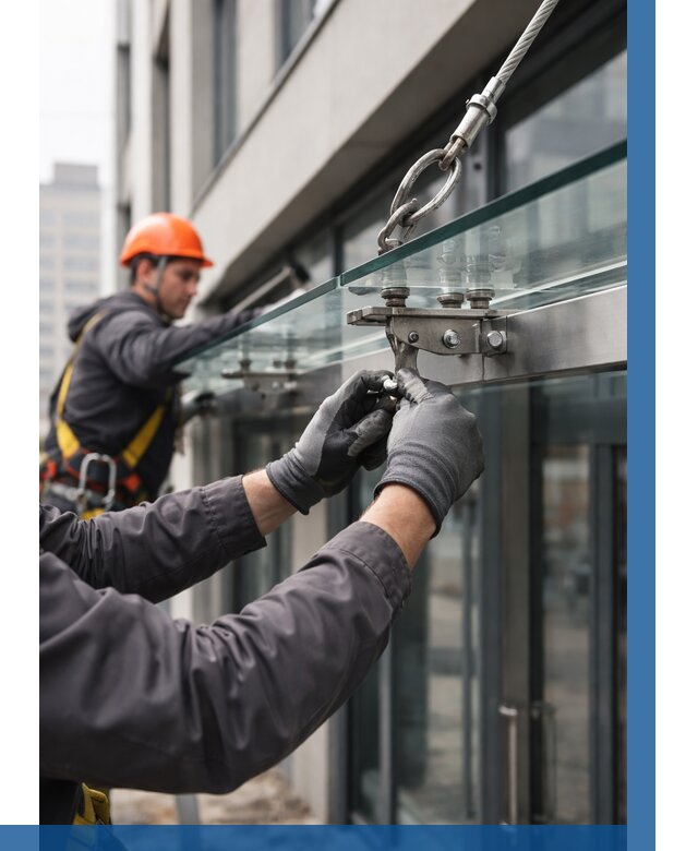 Монтаж стеклянных козырьков в Красногорске от 8637 р. | ВЫСОТНИК-Крр