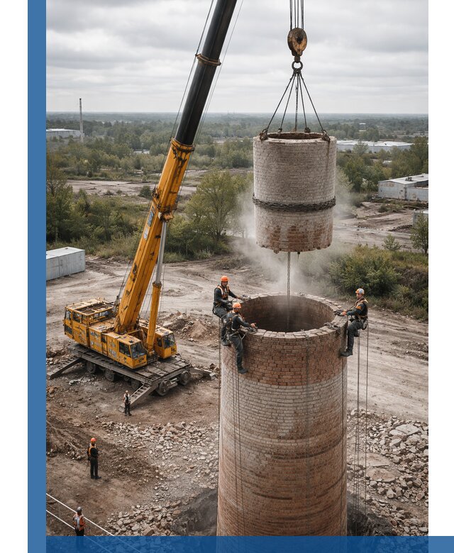 Демонтаж дымовой трубы в Красногорске с гарантиями безопасности